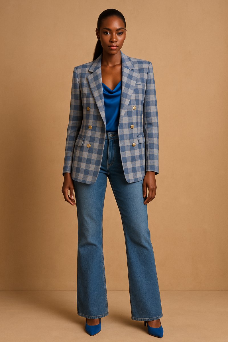 Blue and Grey Checkered Blazer