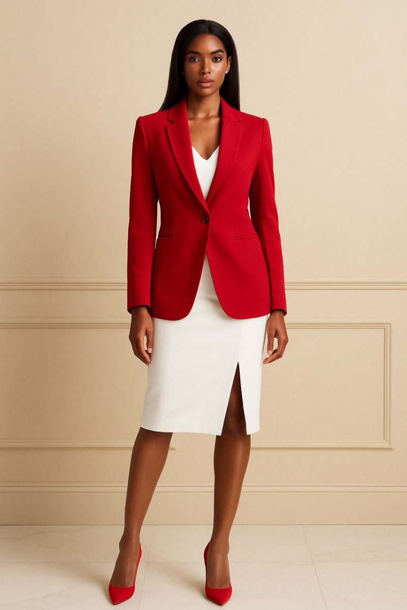 Red Single Button Blazer