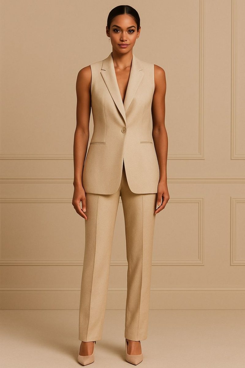 Beige Sleeveless Suit