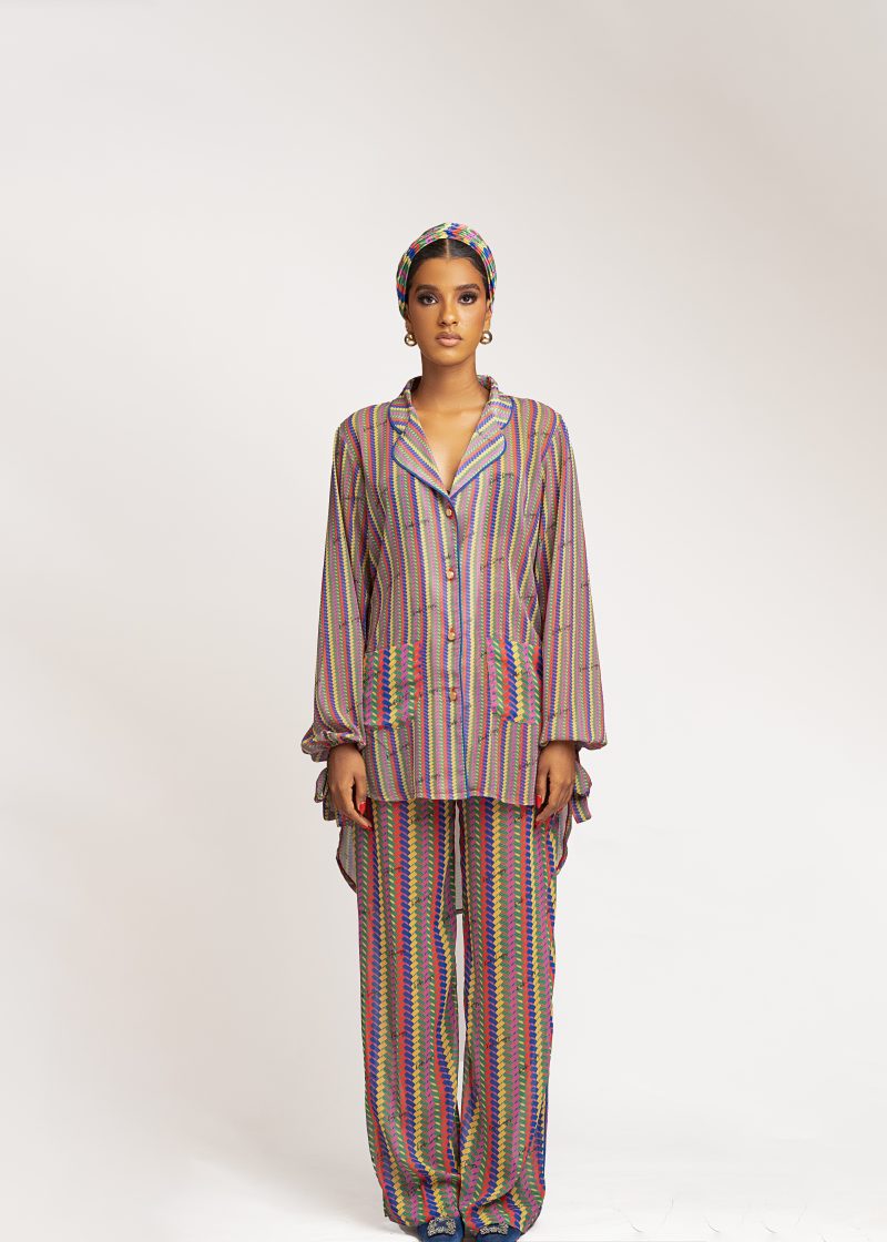 Simi PJ Set (Multicolored Interwoven Print)