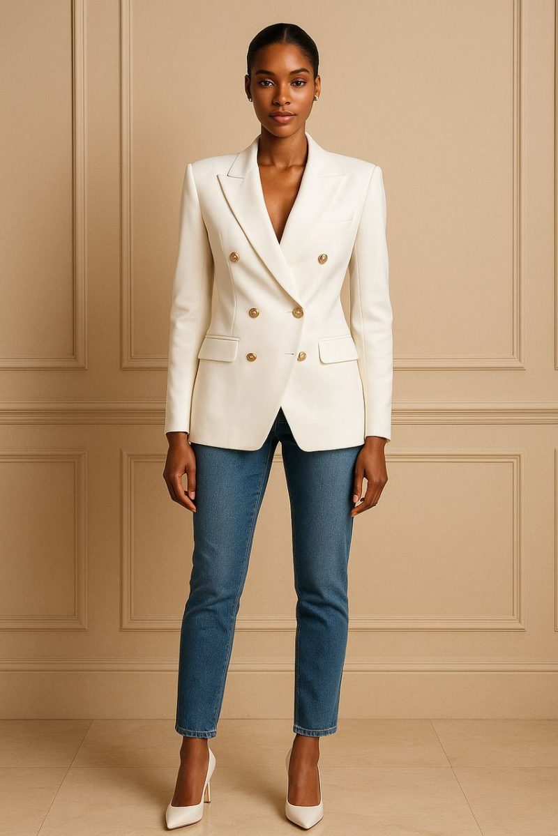 White 6-Button Blazer