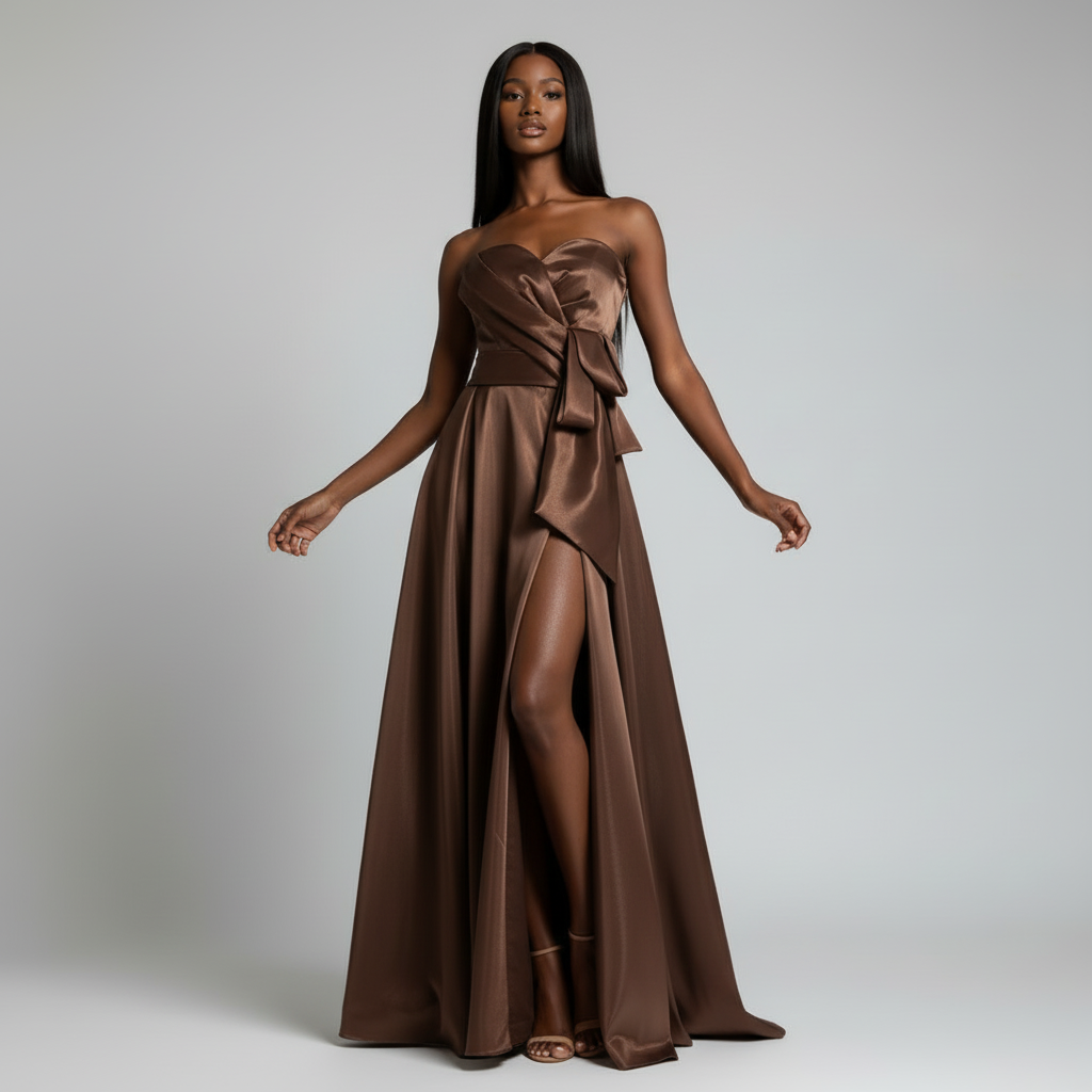 Mia Chiffon Dress (Coffee Brown) - Image 2