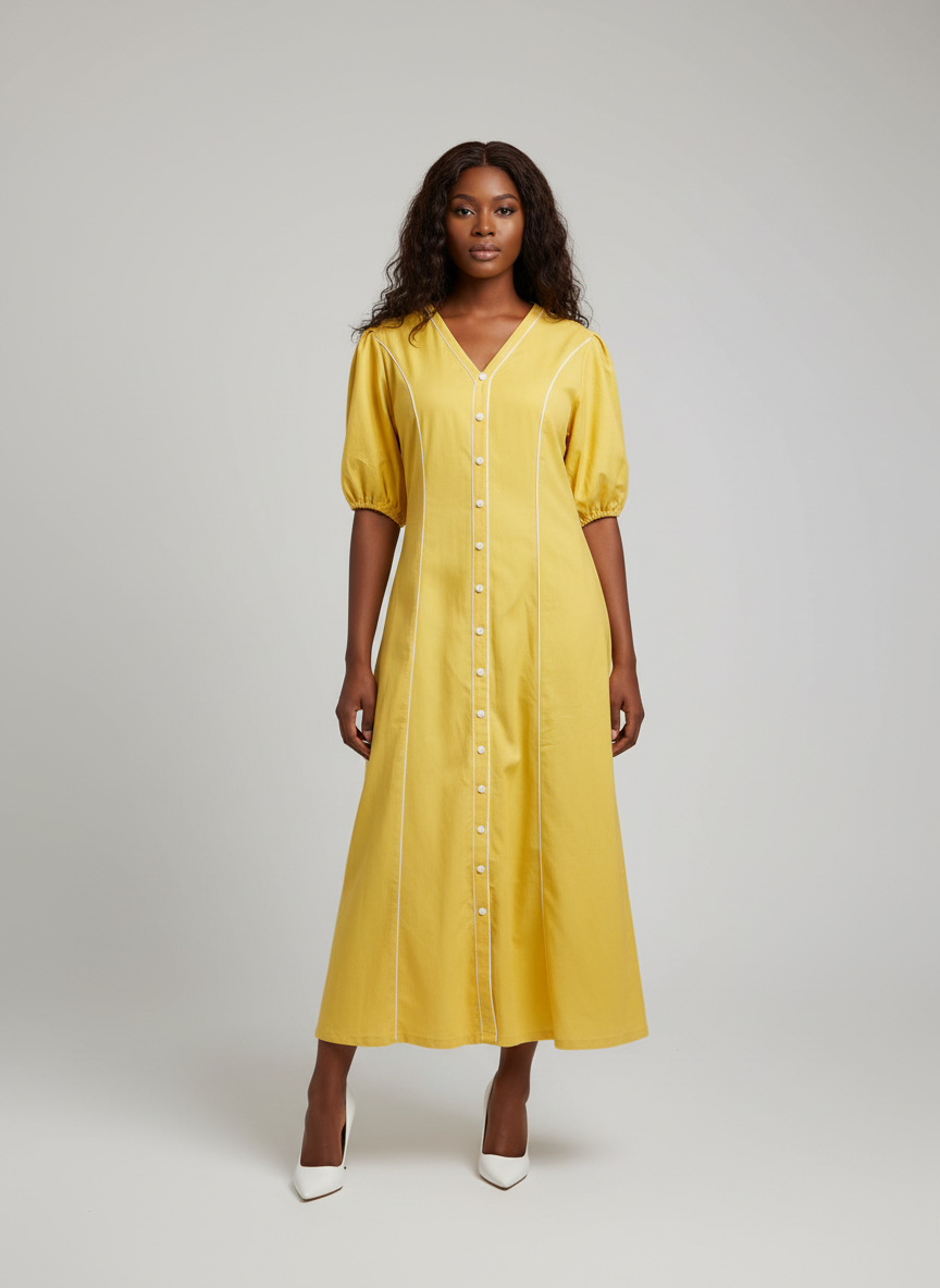 Yellow Button Down Dress - Image 2